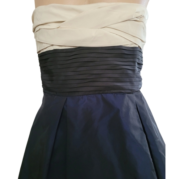 BCBGMaxAzria Colorblock Blue Black Cream Strapless Puff Mini Dress Size 6 - Picture 3 of 11